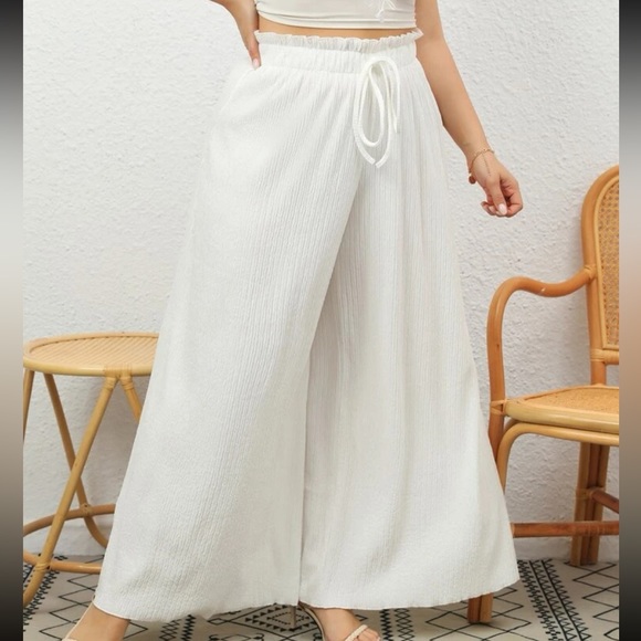 Boho Plus Size High Waist Knot Front Wide Leg Palazzo Pants - Picture 3 of 5